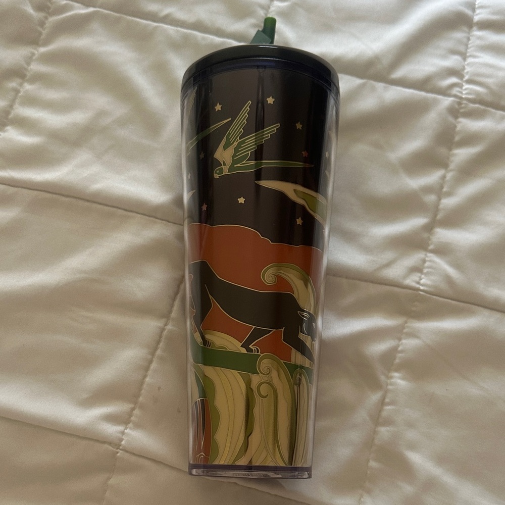 Starbucks Black Tumbler with Green and Orange Design